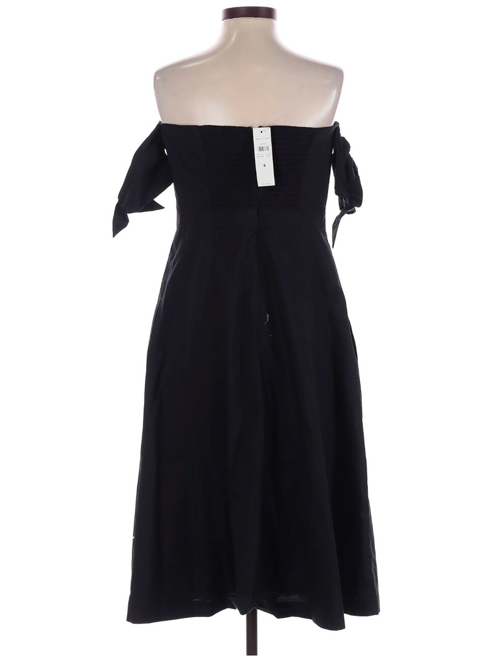 Ann Taylor Black Off-Shoulder Midi Dress with Tie Sleeves